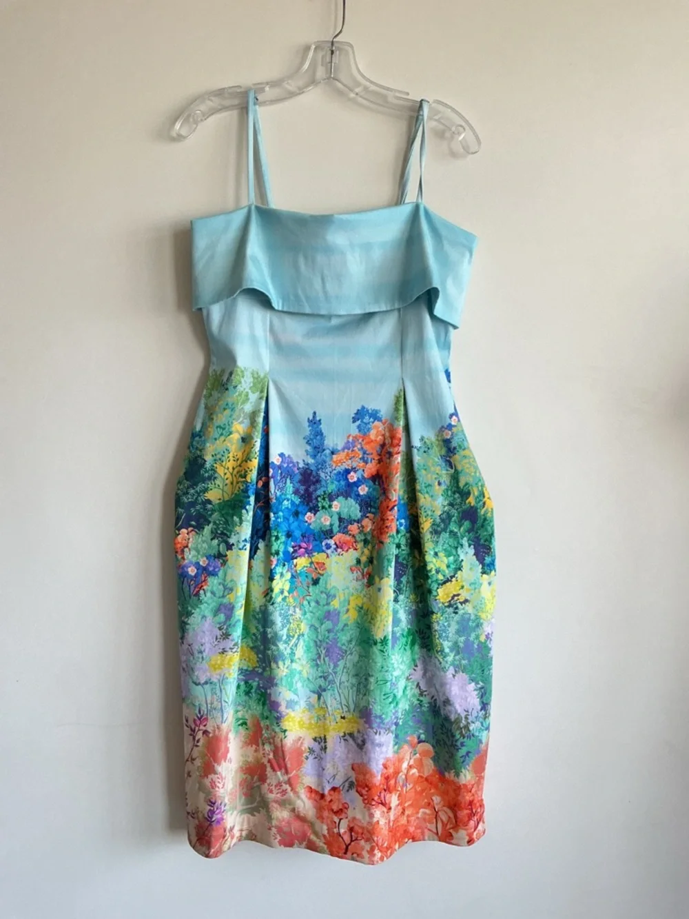 Anthropologie Landscape Floral Midi Dress Blue Fit & Flare Garden Artsy Size S - Picture 5 of 11